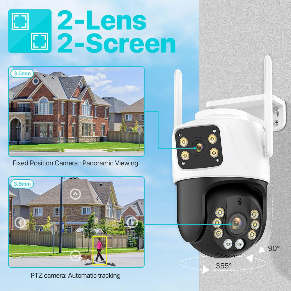 Three Lens PTZ IP Camera Outdoor HD Three Screen WiFi Security Camera Auto Tracking Dual Len Wirelss CCTV Camera iCsee sayaragear