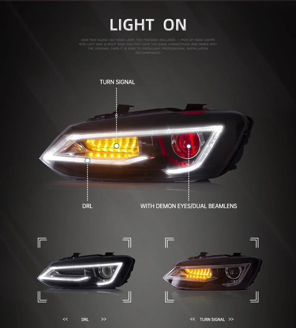 VLAND Car Styling for VW Polo Headlights 2011-2018 Vento LED Headlight New Polo Design DRL Head Lamp Bi Xenon Beam Accessories sayaragear