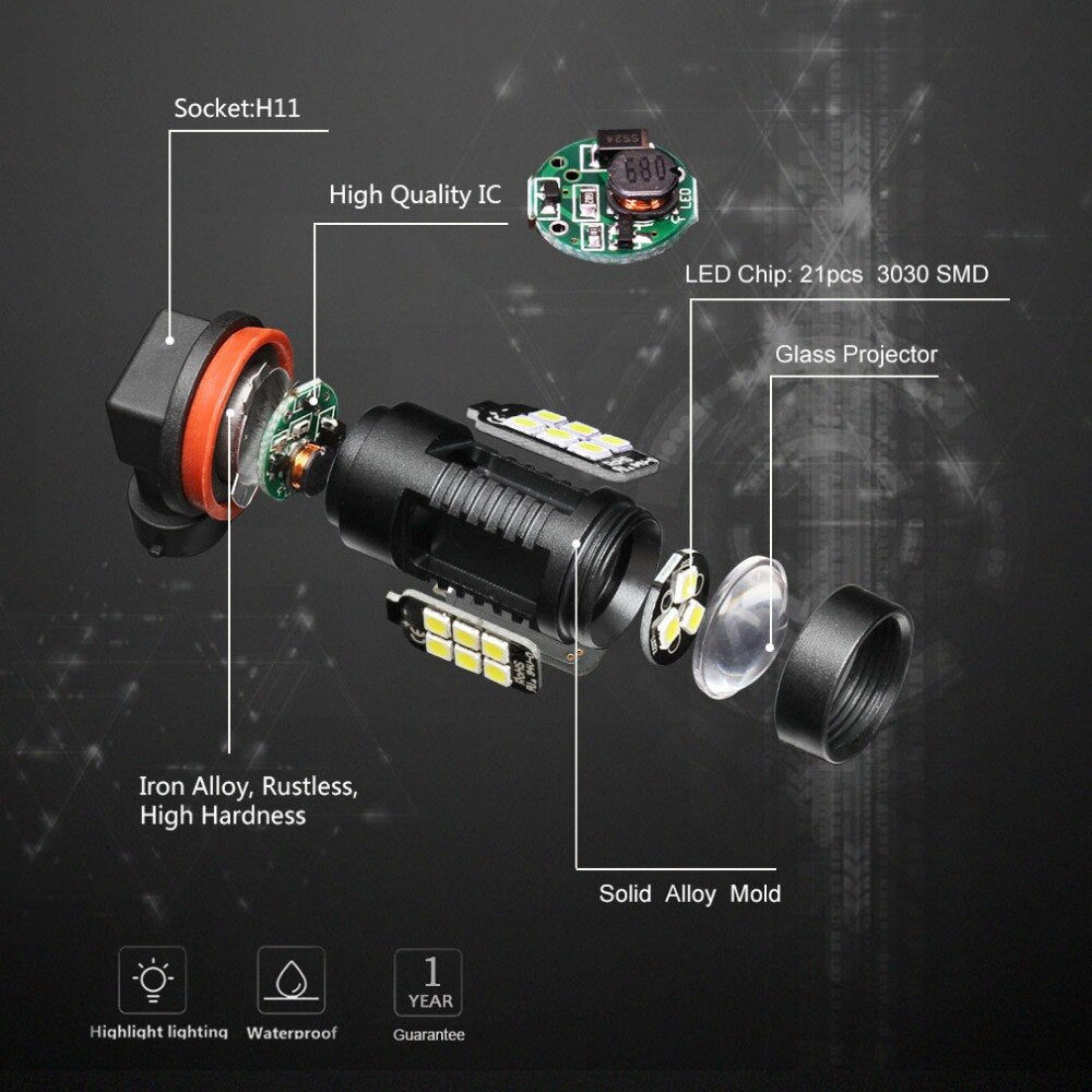 2Pcs H8 H11 Led HB4 9006 HB3 9005 Fog Lights Bulb 3030SMD 1200LM 6000K White Car Driving Running Lamp Auto Leds Light 12V 24V eprolo