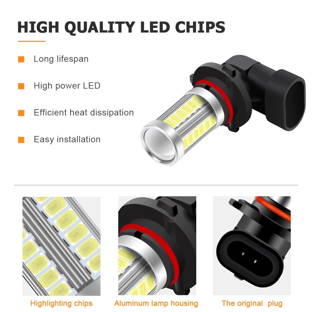 2pcs H8 H11 LED Bulbs HB4 9006 HB3 9005 H16 JP H9 Fog Lights Driving 5730 33SMD Tail Lamp Car Light parking 12V Auto 6000K White eprolo