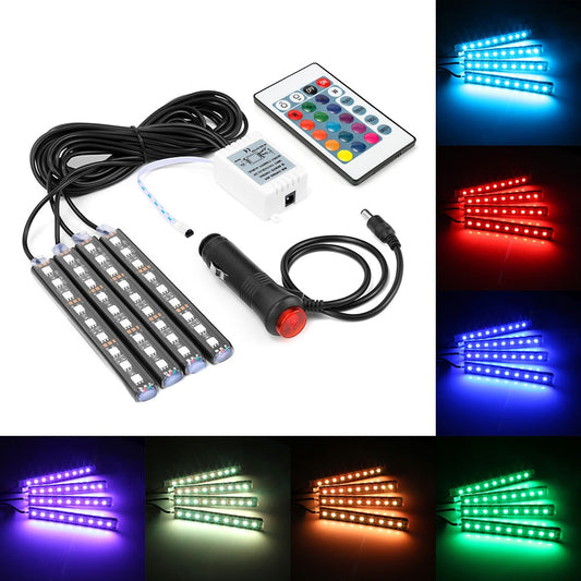 4pcs Car RGB LED Strip Light LED Strip Lights Colors Car Styling Decorative Atmosphere Lamps Car Interior Light With Remote eprolo