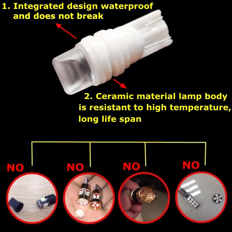 10Pcs T10 W5W Ceramic 3D LED Waterproof Wedge Licence Plate Lights WY5W Turn Side Lamp Car Reading Dome Light Auto Parking Bulb eprolo