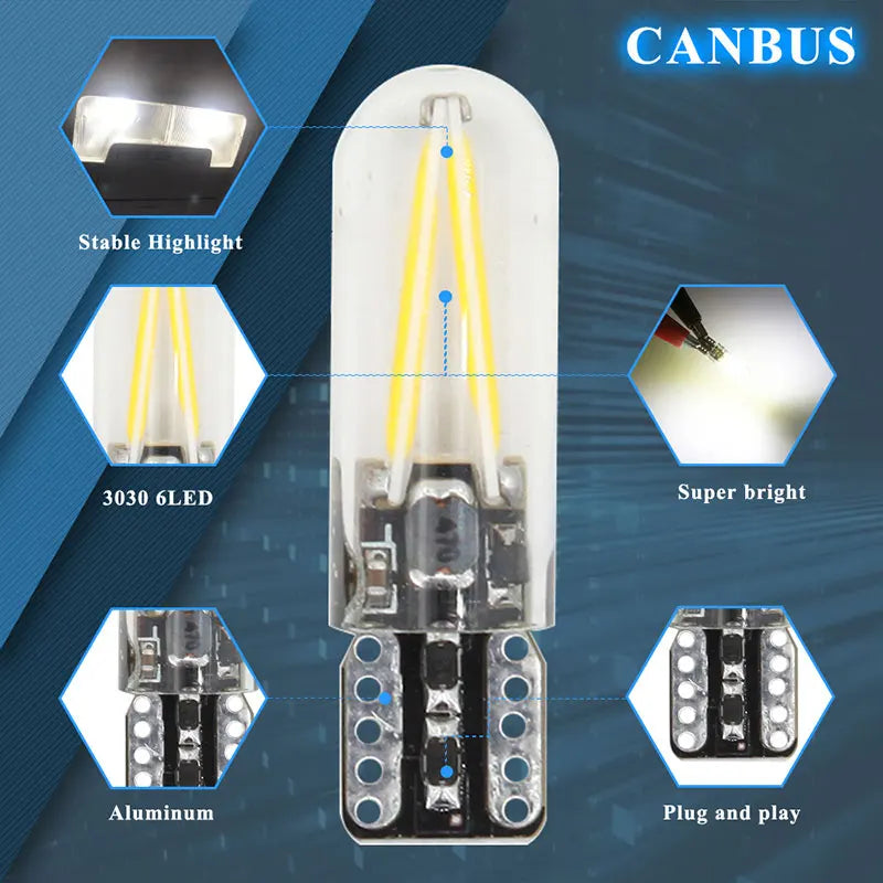 2pcs T10 LED W5W Cob Glass Car Light Bulb 194 168 LED Automobiles Interior Light Dome Reading Lamp License Plate Clearance Light sayaragear
