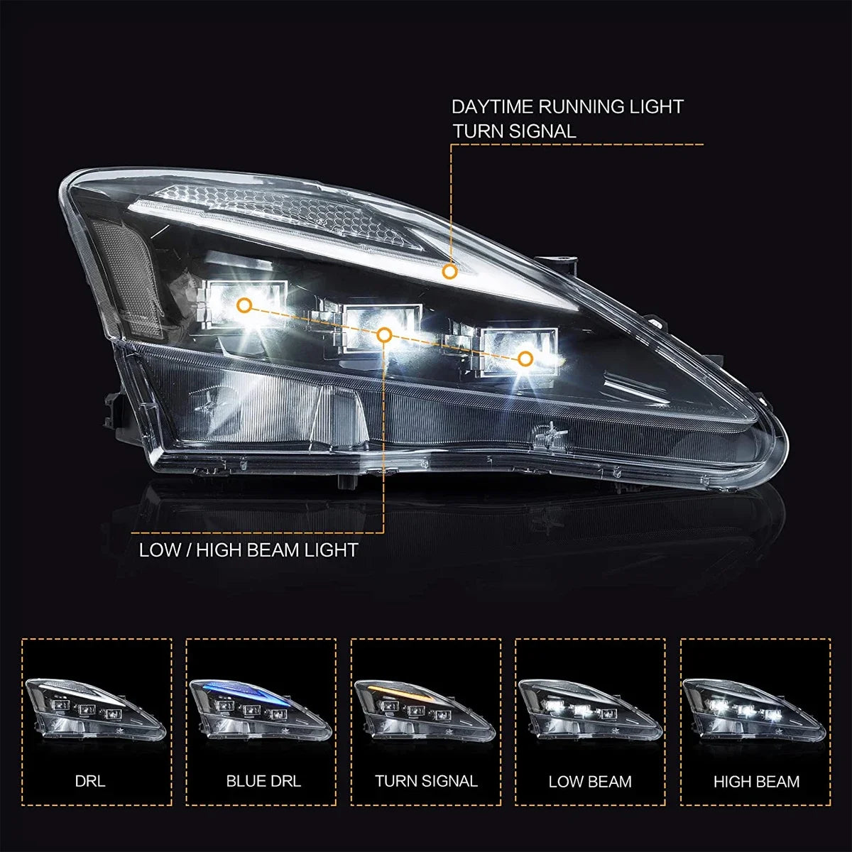 TYPY Car Lights for Lexus IS250 Headlight 2006-2012 LED Projetor Head Lamp Daytime Running Light Automotive Accessories sayaragear