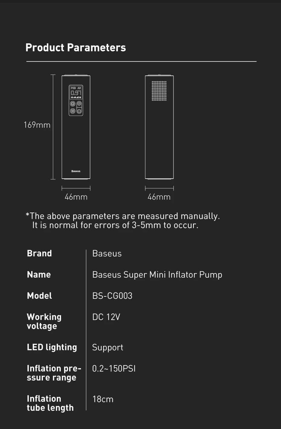 Baseus Mini Car Air Compressor 12V 150PSI Portable Car Tire Inflator Smart Digital Inflatable Pump For Car Bicycle Boat Air Pump sayaragear