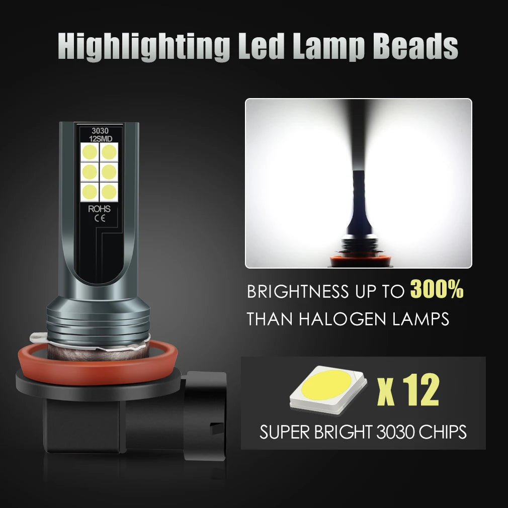 2Pcs H8 H11 LED Bulb H16 JP 9005 HB3 9006 HB4 Led Lamp Super Bright Car Fog Lights Day Driving Running Light 12V 6000K White sayaragear