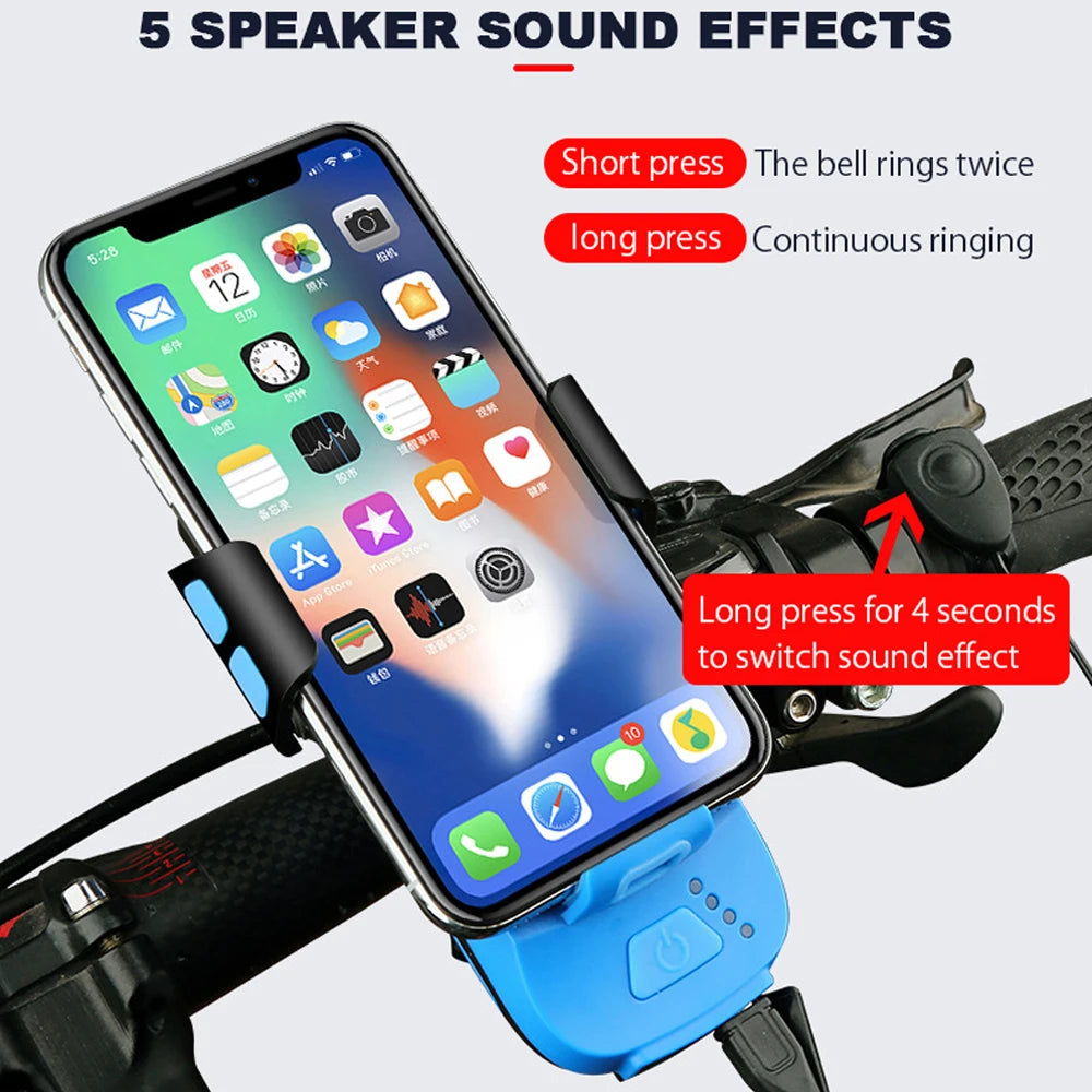 5 IN 1 Multifunction Bicycle Light USB Solar Charging Horn Phone Holder Power Bank Front Lamp For Bicycle Led Lamp Accessories eprolo