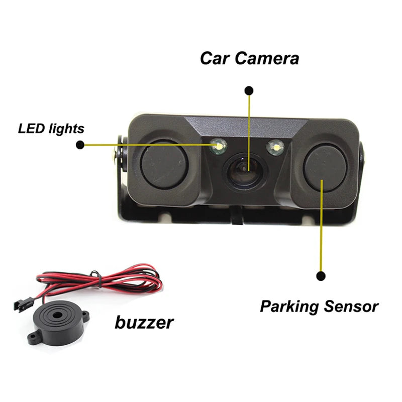HD CCD Car Rear View Camera 3 in 1 Parking Radar Detector Sensor Night Vision LED sayaragear