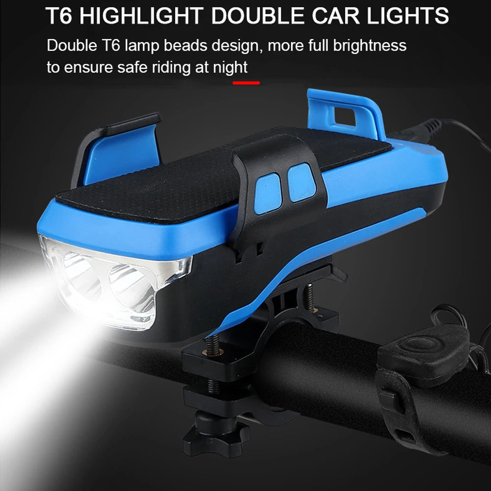 5 IN 1 Multifunction Bicycle Light USB Solar Charging Horn Phone Holder Power Bank Front Lamp For Bicycle Led Lamp Accessories eprolo