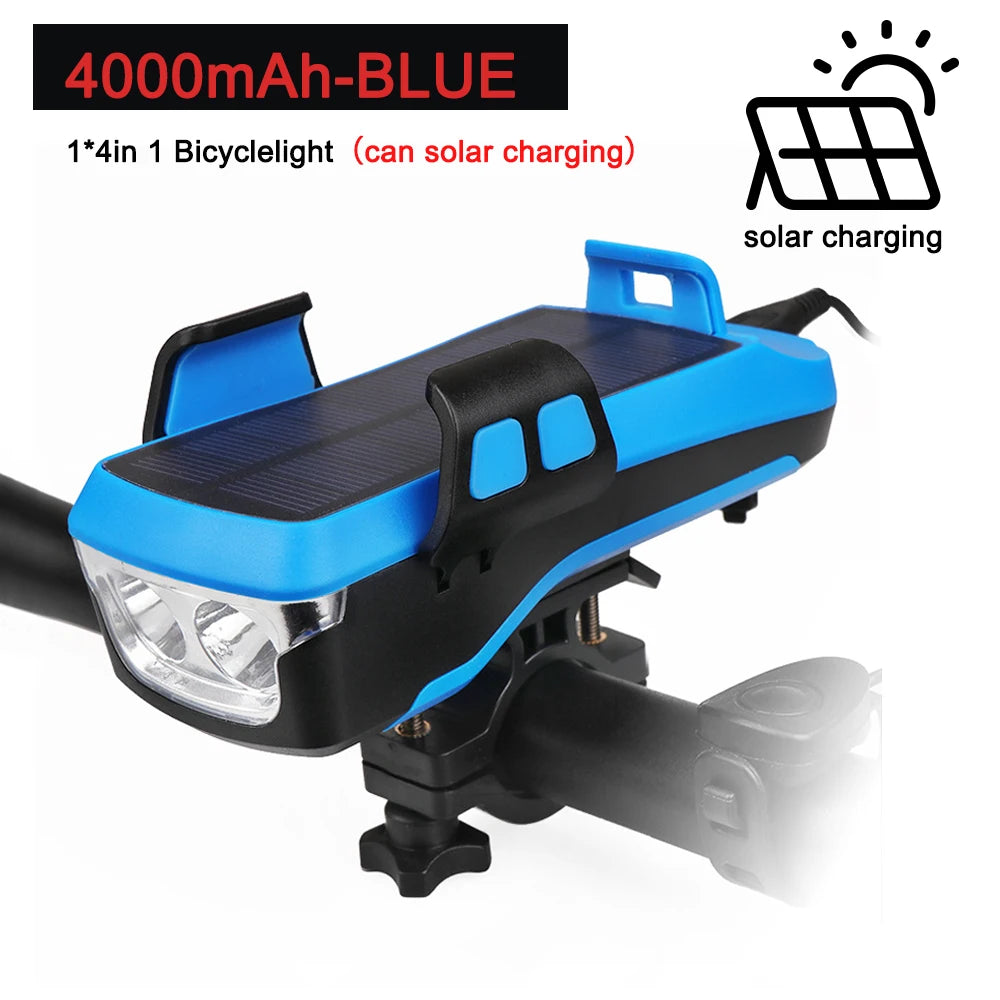 5 IN 1 Multifunction Bicycle Light USB Solar Charging Horn Phone Holder Power Bank Front Lamp For Bicycle Led Lamp Accessories eprolo