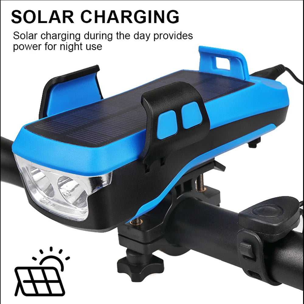 5 IN 1 Multifunction Bicycle Light USB Solar Charging Horn Phone Holder Power Bank Front Lamp For Bicycle Led Lamp Accessories eprolo