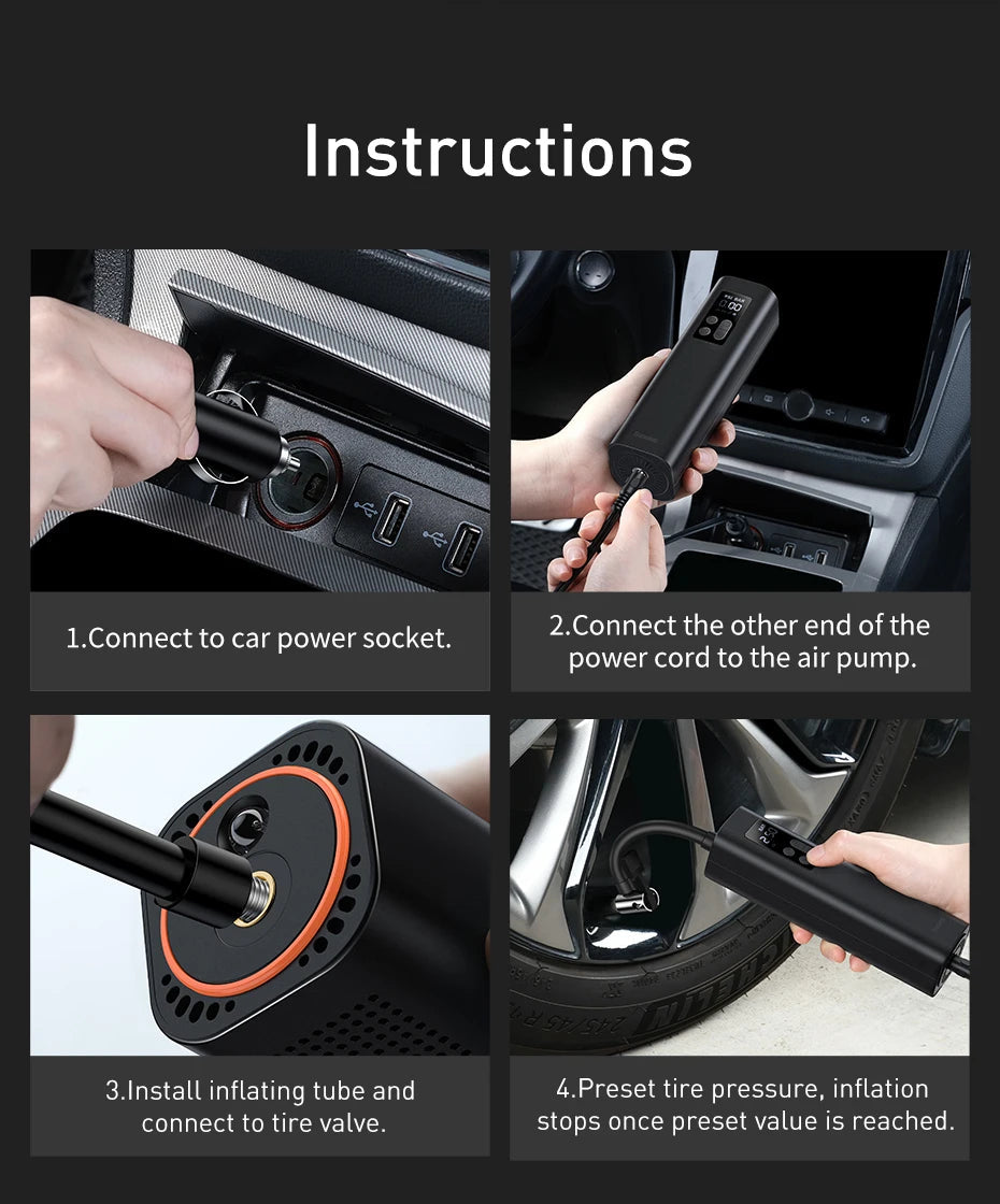 Baseus Mini Car Air Compressor 12V 150PSI Portable Car Tire Inflator Smart Digital Inflatable Pump For Car Bicycle Boat Air Pump sayaragear