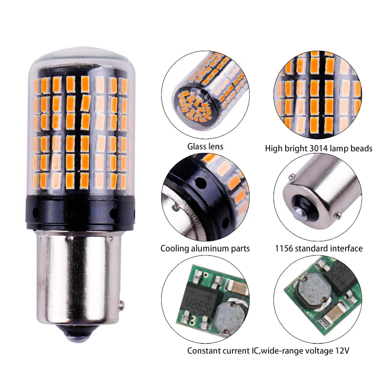 1x 3014 144smd CanBus S25 1156 BA15S P21W LED BAY15D BAU15S PY21W lamp T20 LED 7440 W21W W21/5W led Bulbs For Turn Signal Light eprolo