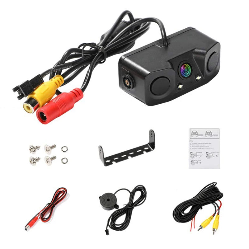 HD CCD Car Rear View Camera 3 in 1 Parking Radar Detector Sensor Night Vision LED sayaragear