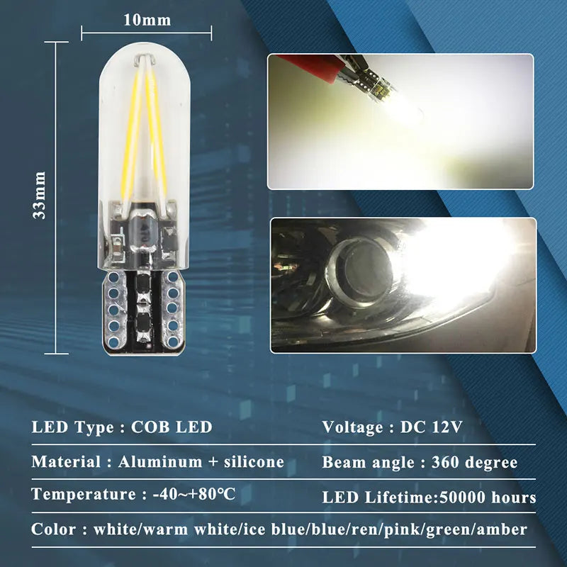2pcs T10 LED W5W Cob Glass Car Light Bulb 194 168 LED Automobiles Interior Light Dome Reading Lamp License Plate Clearance Light sayaragear