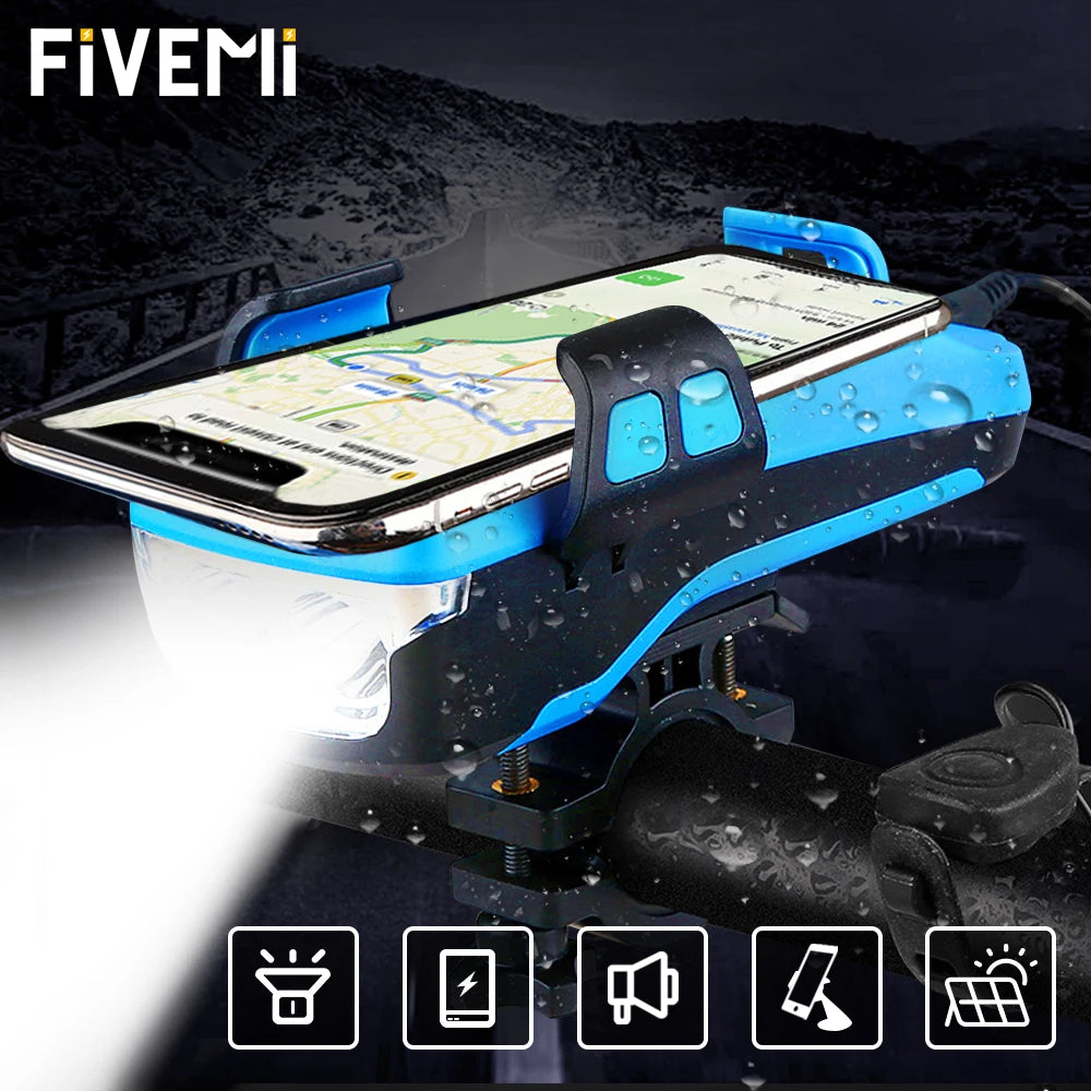 5 IN 1 Multifunction Bicycle Light USB Solar Charging Horn Phone Holder Power Bank Front Lamp For Bicycle Led Lamp Accessories eprolo
