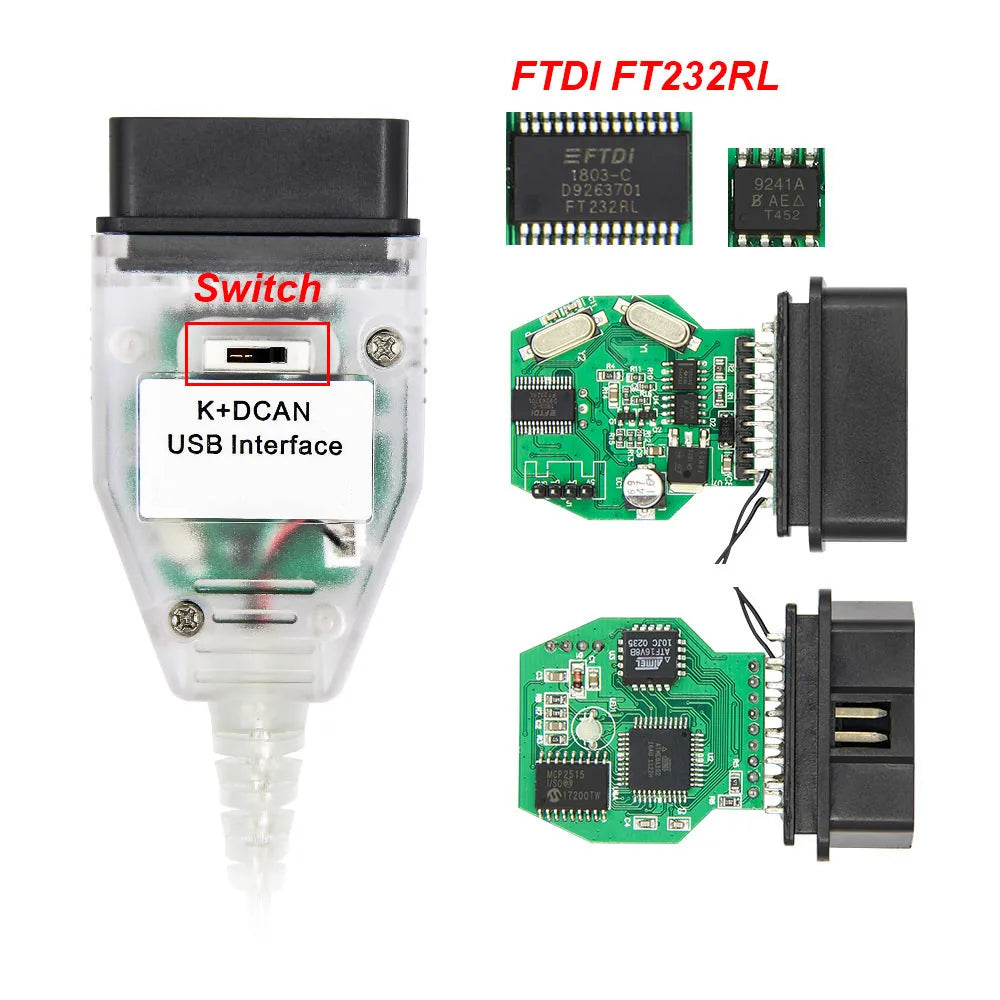 K DCAN K+CAN FTDI Chip OBD2 Auto Car Diagnostic Tools OBD 2 Scanner Switch USB Interface Cable K + DCAN OBD Diagnostic Cable sayaragear