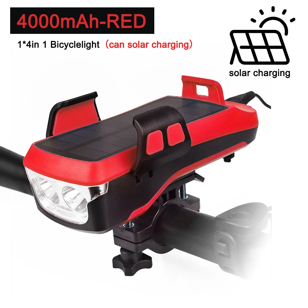 5 IN 1 Multifunction Bicycle Light USB Solar Charging Horn Phone Holder Power Bank Front Lamp For Bicycle Led Lamp Accessories eprolo