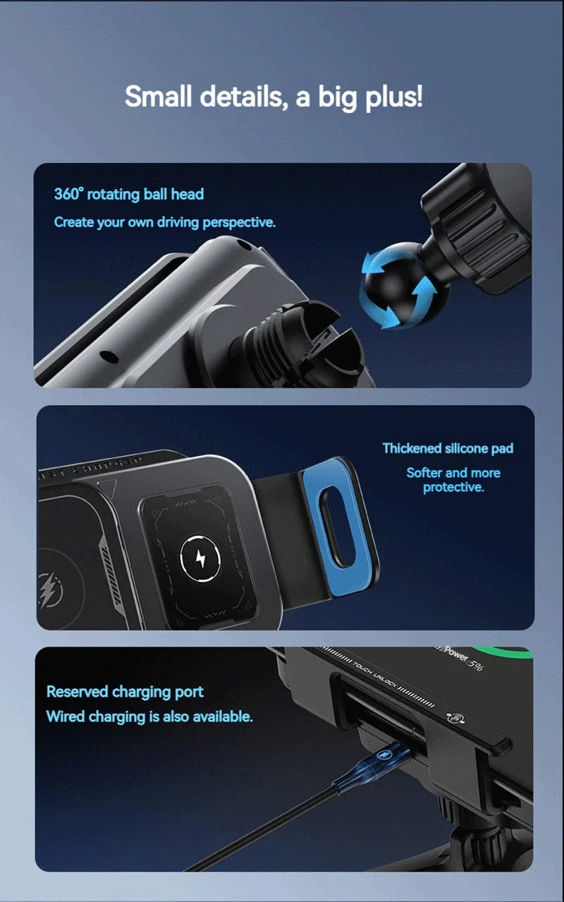 15W Universal Car Phone Wireless Charger Holder 360° Rotation Mount for Samsung Galaxy Fold 6 5 4 3 Z Flip S25 S24 iPhone 16 15 sayaragear