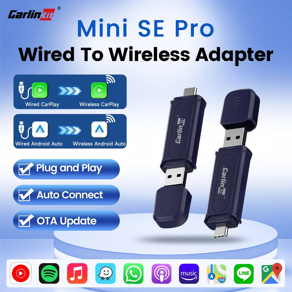 CarlinKit Mini 5 Pro Wireless CarPlay Adapter USB Dongle Wired to Wireless Android Auto 5Ghz WiFi Fast Connect Split Screen OTA sayaragear