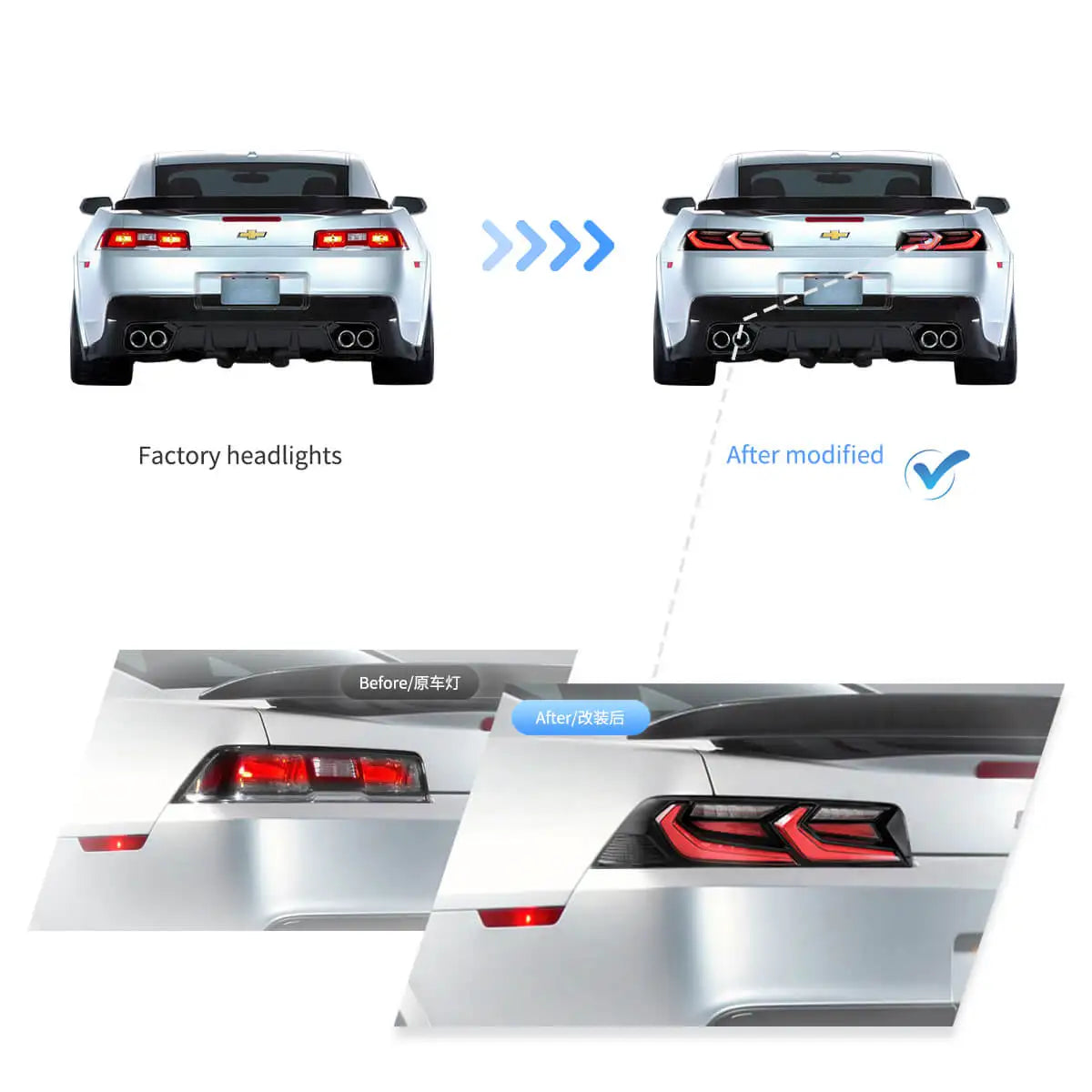 Vland 2014-2015 Camaro 5th Gen Facelift LED Tail Lights with Sequential Turn Signal Rear Lamp Assembly Upgrade sayaragear