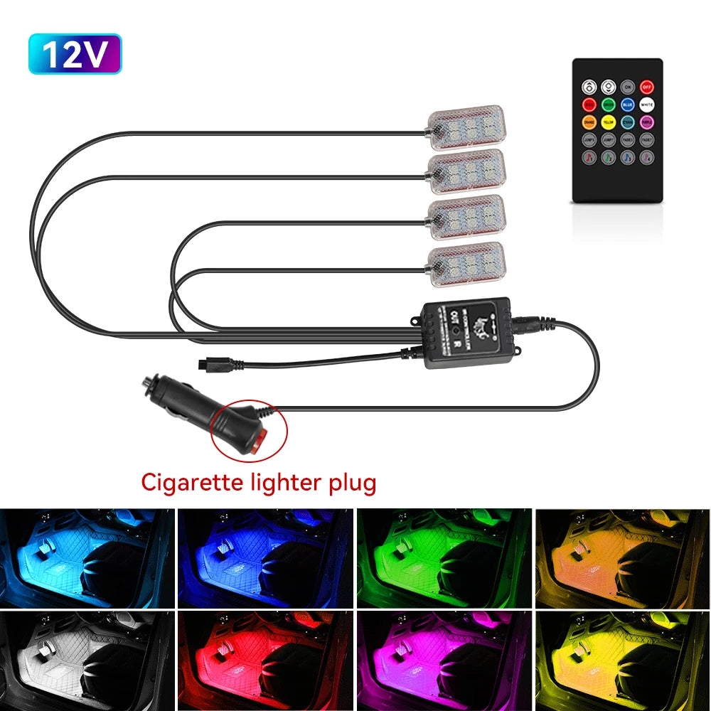 LED Car Interior Ambient Lights Foot Strip Lighting Kit Accessories Backlight Remote App Music Control Auto RGB Decorative Lamp sayaragear