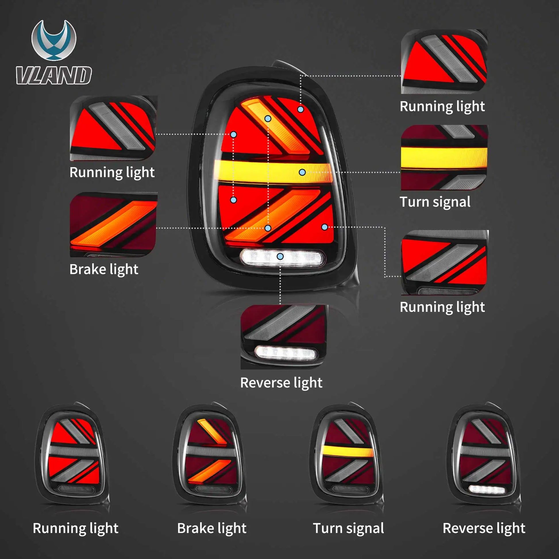 Vland 14-19 Mini Cooper F55 F56 F57 LED Tail Lights with Sequential Turn Signal Rear Lamp Assembly Upgrade sayaragear