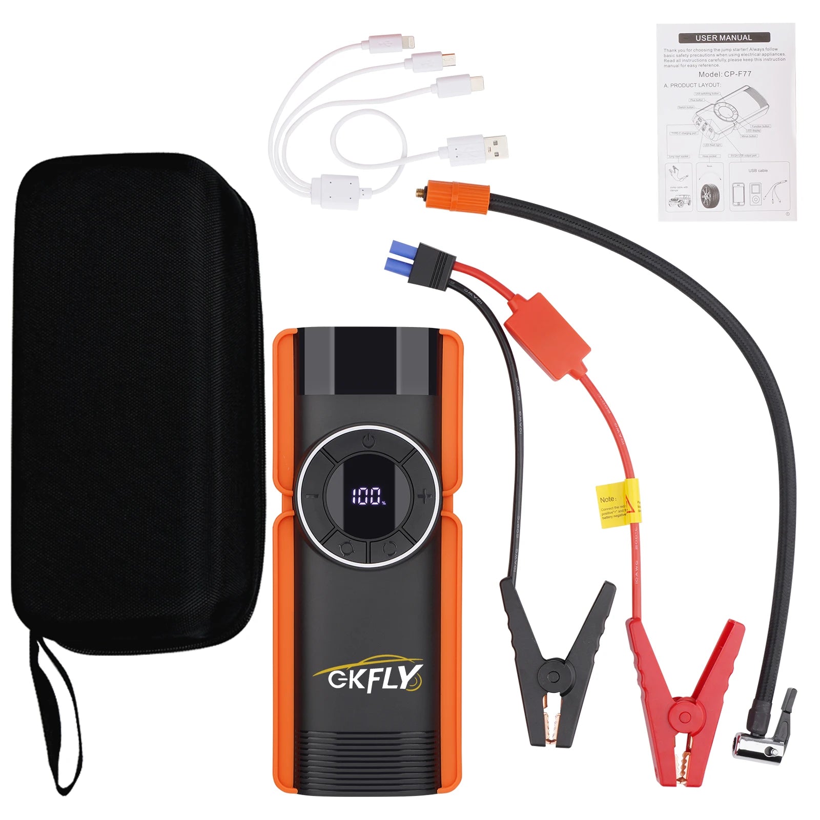 GKFLY Jump Starter 4 in 1 Pump Air Compressor 4000A Power Bank 12V Digital Tire Inflator 150PSI Emergency Battery Booster sayaragear