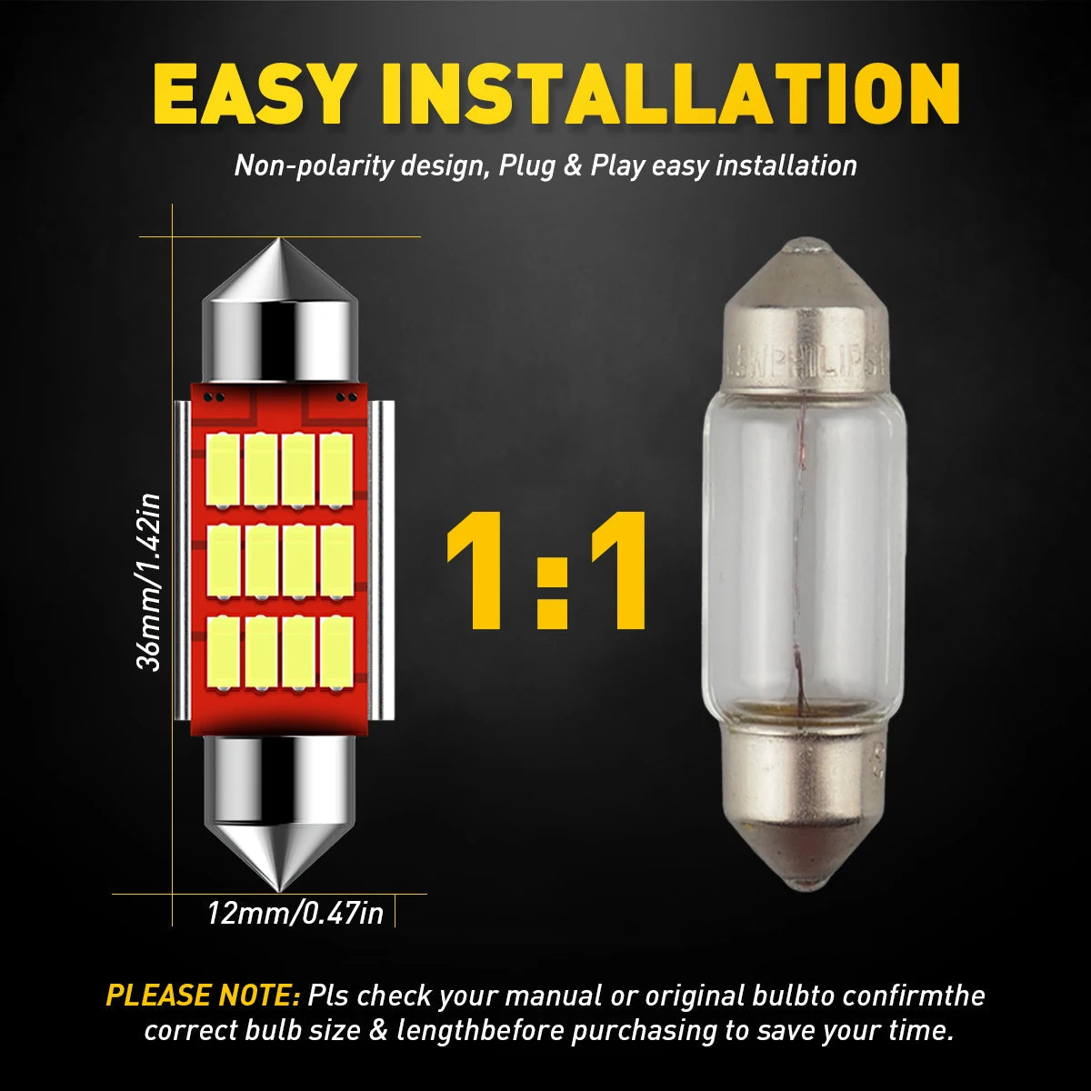 AUXITO 4/2Pcs C10W LED Canbus Festoon 31mm 36mm C5W LED Bulb12V COB 6000K White Car Interior Dome Reading Lights License Plate sayaragear