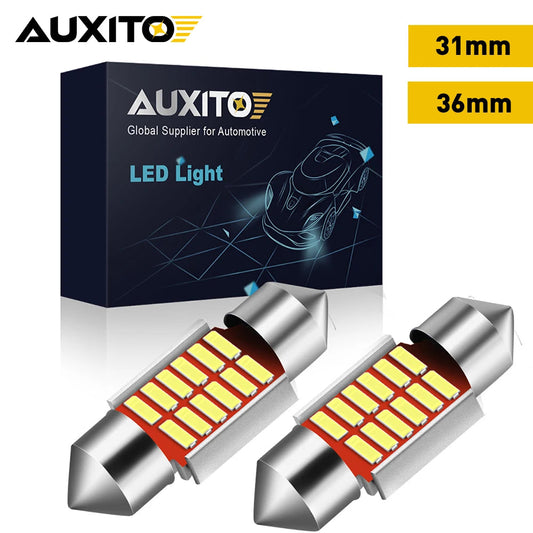 AUXITO 4/2Pcs C10W LED Canbus Festoon 31mm 36mm C5W LED Bulb12V COB 6000K White Car Interior Dome Reading Lights License Plate sayaragear
