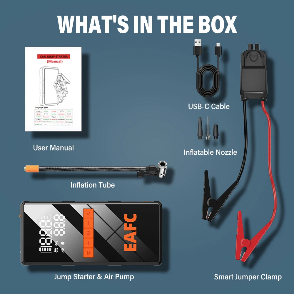 12V Car Jump Starter 4 In 1 Car Wireless Tire Inflator Pump Air Compressor Power Bank Potable Battery Starting Fast Charging sayaragear