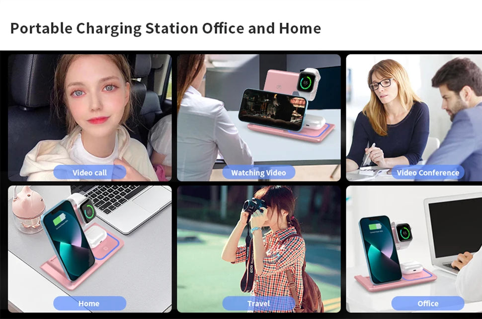 3 in 1 Wireless Charger Stand Pad Foldable Fast Charging Station Dock For iPhone 17 16 15 14 13 12 11 X 8 Apple Watch Airpods sayaragear