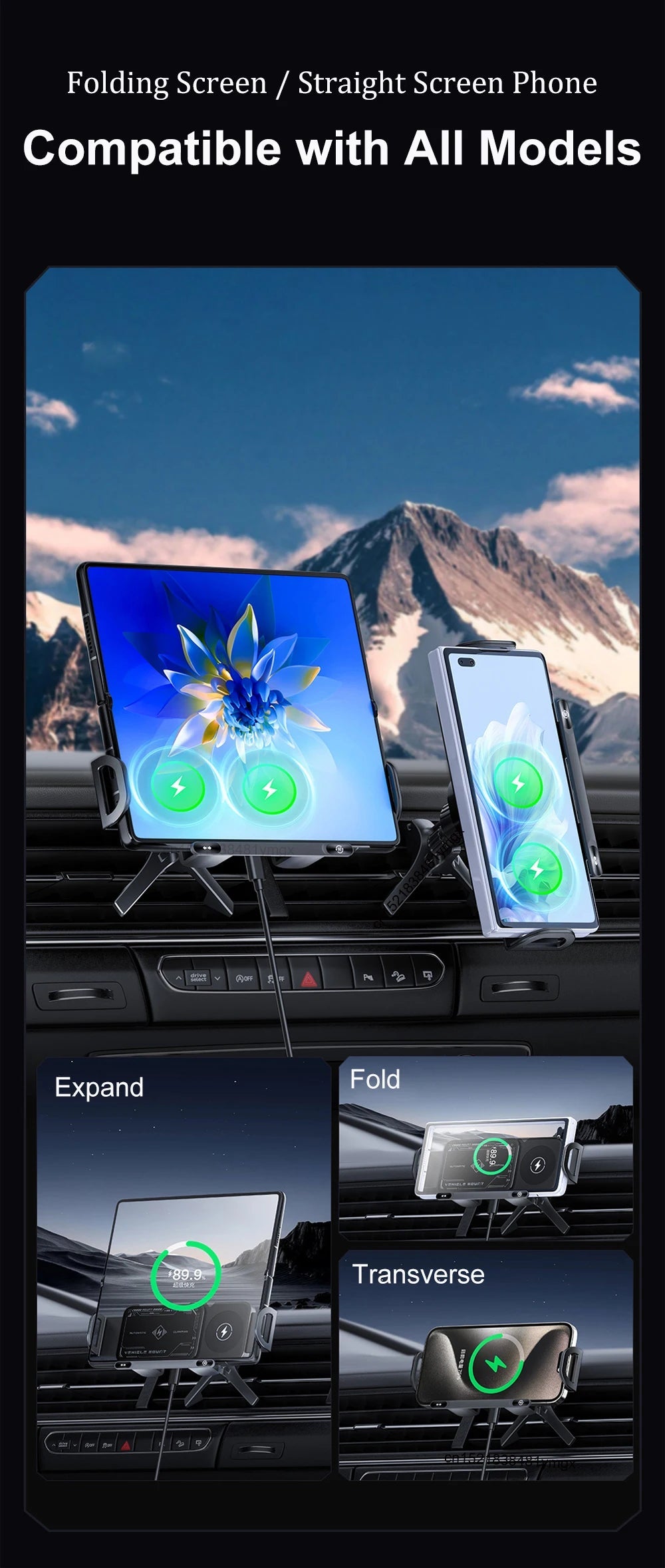 Car Wireless Charger Dual Coil Fold Screen Phone Fast Charging For Samsung Galaxy Z Fold 5 6 Flip 3 4 Air Vent Car Phone Holder sayaragear