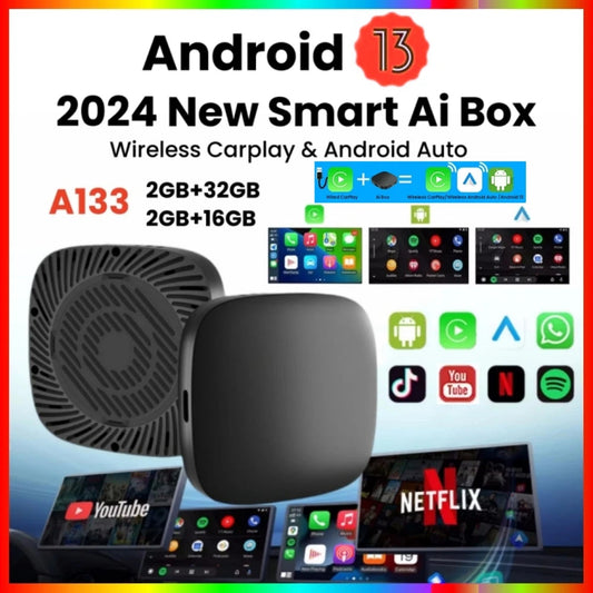 Carplay AI Box Android 13 Wireless Android Auto Smart TV Box For Youtube Netflix Toyota Mazda Hyundai Haval GMC Ford MG VW Kia sayaragear