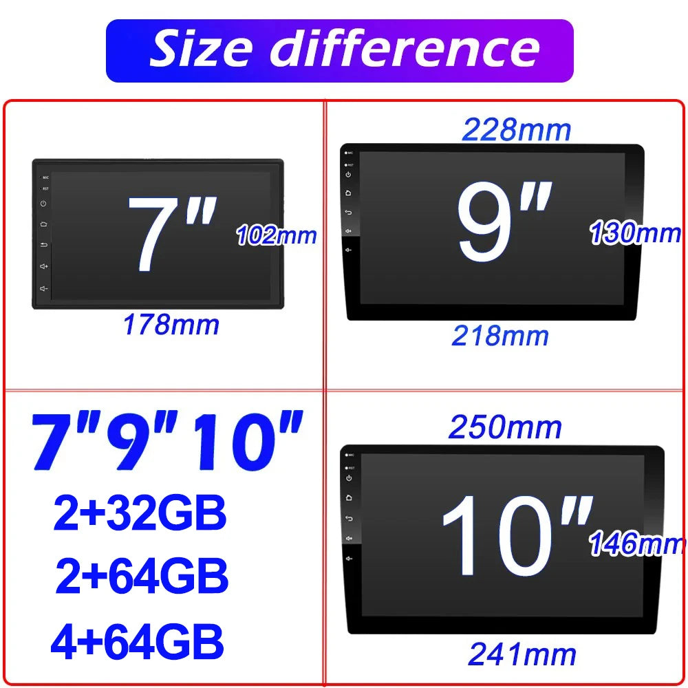 7/9/10 inch Universal Android 13 Car Radio 32G/64G Autoradio android 2 Din car radio GPS BT Central Multimedia Smart car systems sayaragear