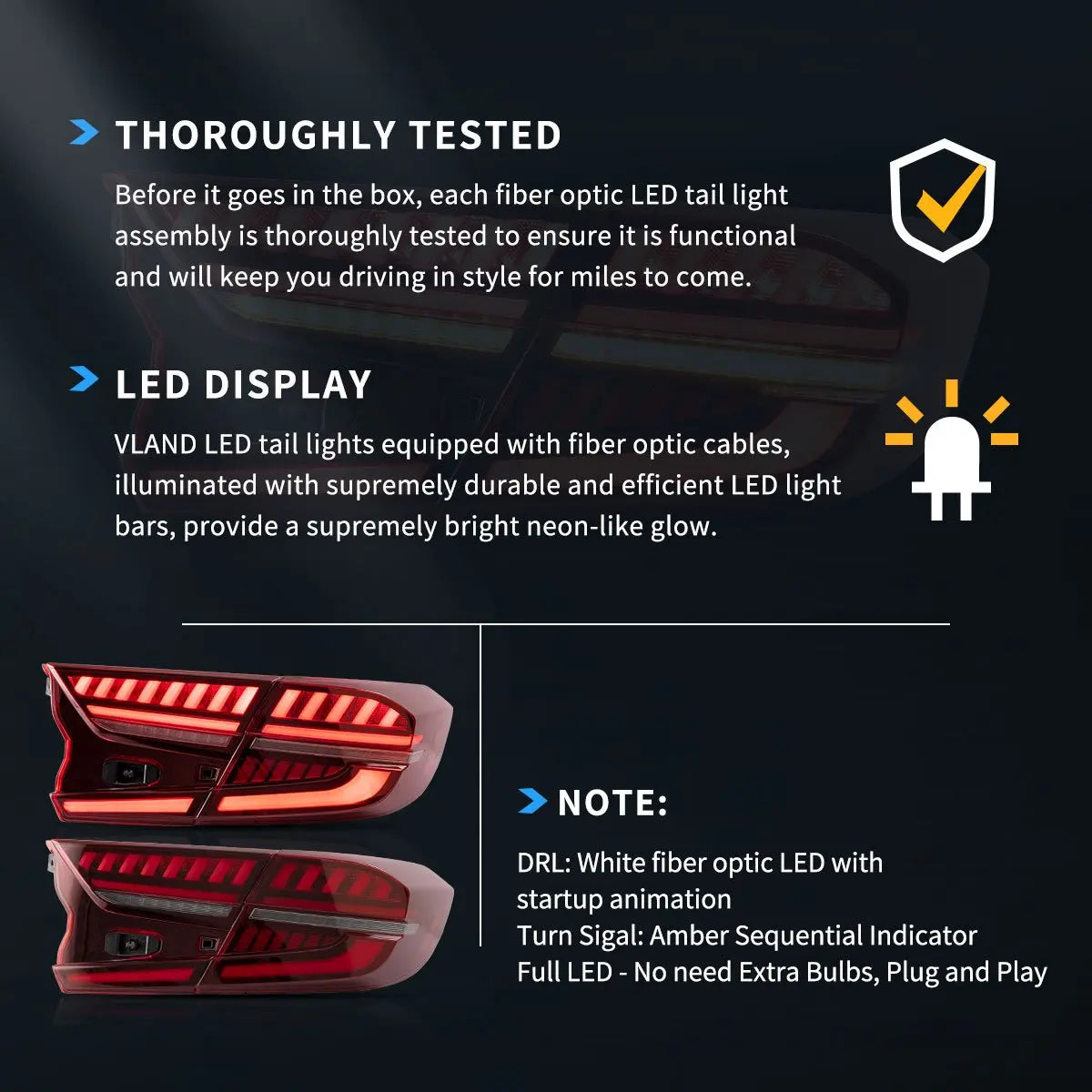 Vland 2018-2022 Accord 10th Gen Full LED Tail Lights With Dynamic Welcome Lighting sayaragear