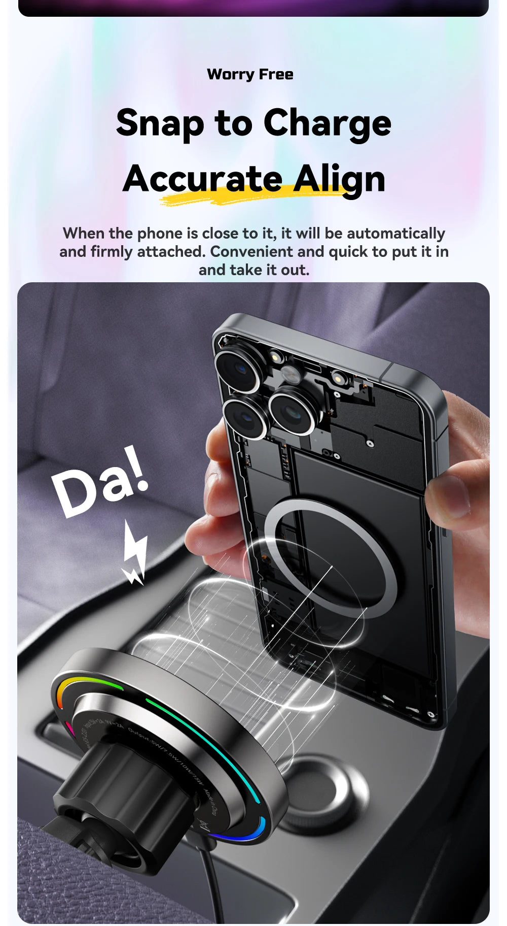 Essager 15W Magnetic Car Phone Holder Wireless Charger Stand For iPhone 16 15 14 13 Pro Max Charging for Magsafe Car Charger RGB sayaragear