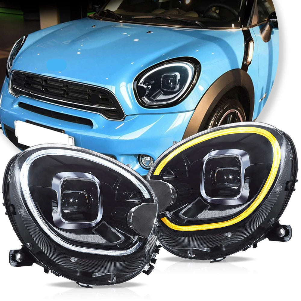 Vland 10-16 Countryman R60 Full LED Dual Beam Projector Headlights with DRL High Low Beam Front Headlamp Assembly sayaragear
