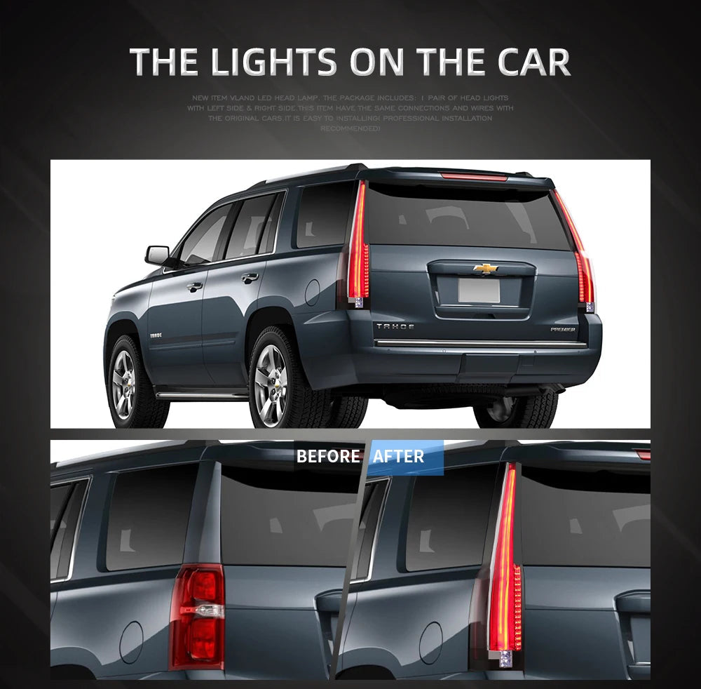 VLAND Tail lights Assembly for Chevrolet Tahoe Suburban 2015 2016 2017 2018 2019 2020 Tail Lamp Turn Signal Reverse Lights LED sayaragear