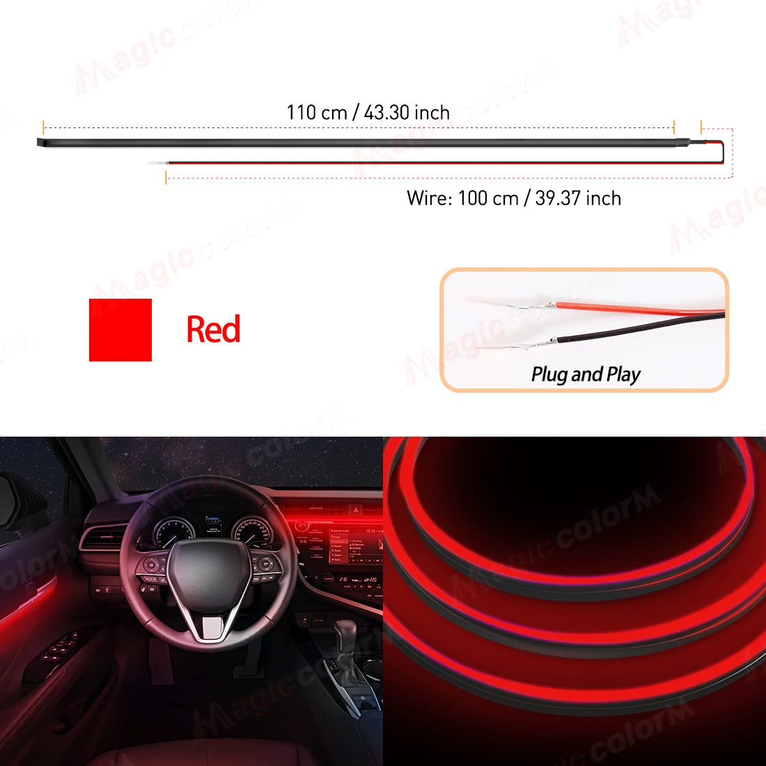 EL Wire Car LED Ambient Light Car Interior Decorative Lamp For Universal DIY Flexible Hidden Cuttable Colour Acrylic Strip 110cm sayaragear