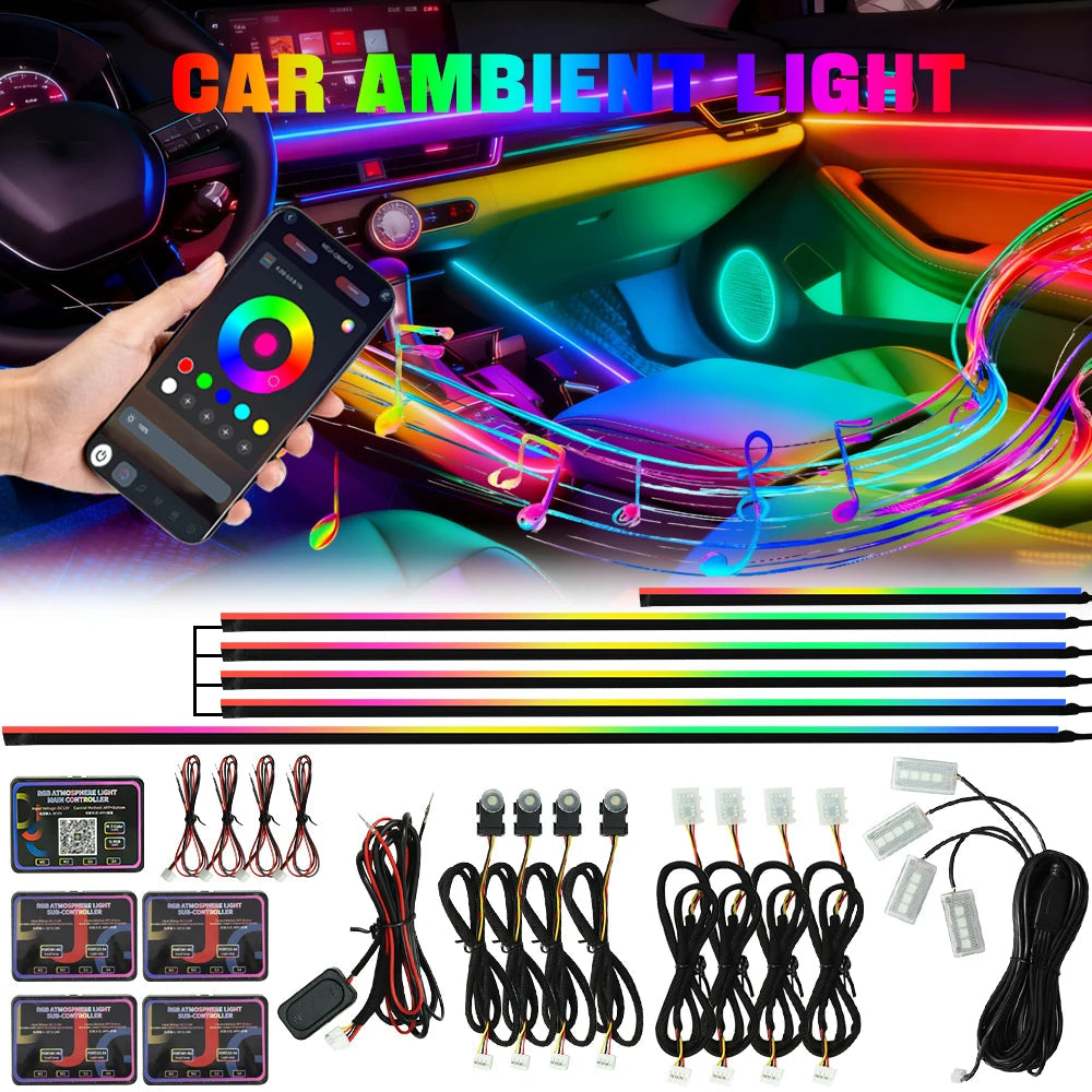 6/10/18 in 1 Car Ambient Light 64 Colors RGB Symphony Interior Acrylic LED Strip Light Hidden Music APP Control Atmosphere Lamp sayaragear