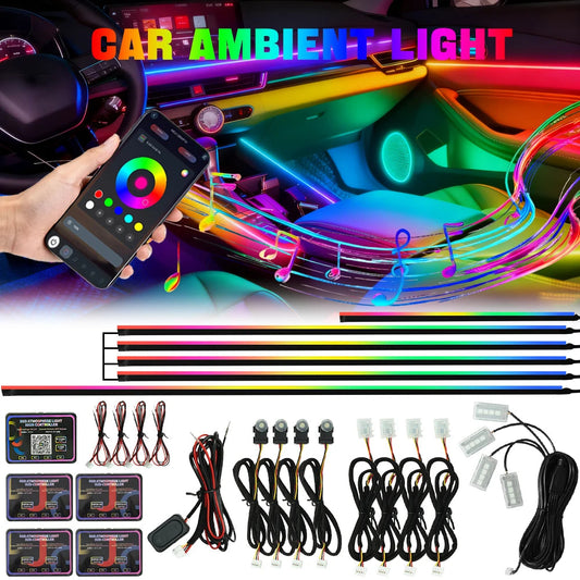 6/10/18 in 1 Car Ambient Light 64 Colors RGB Symphony Interior Acrylic LED Strip Light Hidden Music APP Control Atmosphere Lamp sayaragear