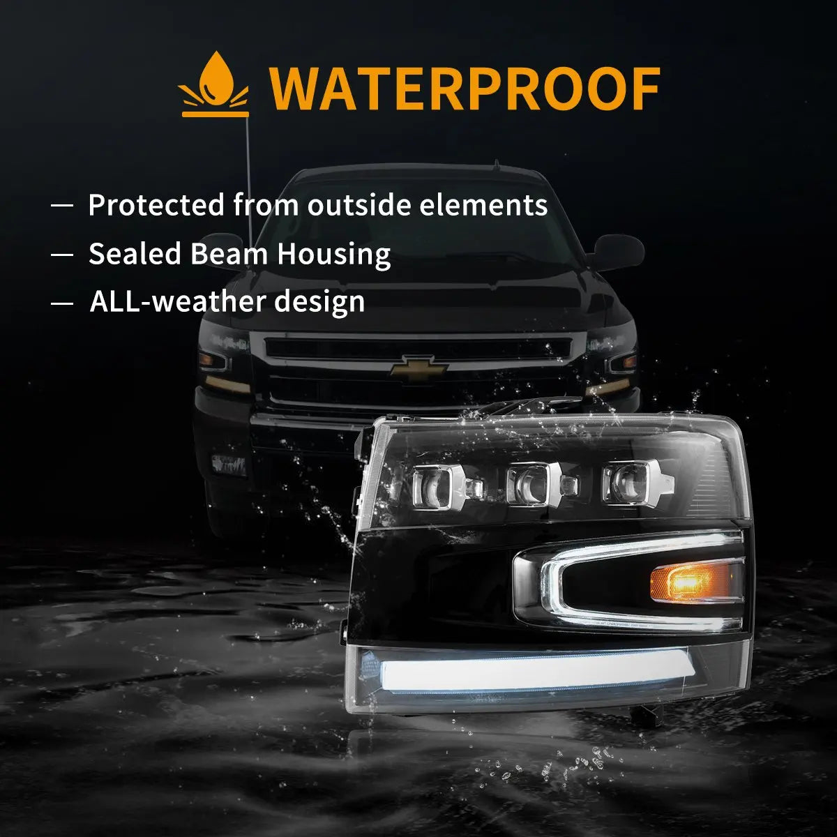 Vland 07-13 Chevrolet Silverado 2nd Gen LED Matrix Projector Headlights Black Truck Headlamp Upgrade sayaragear