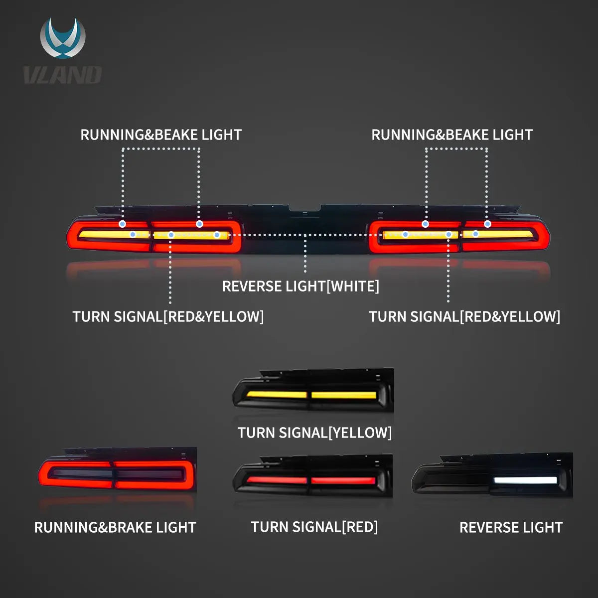 Vland 08-14 Challenger 3rd Gen (LC) Pre-Facelift Tail Lights With Sequential Turn Signal sayaragear