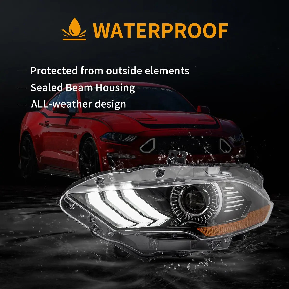 VLAND LED Dual Beam Projector Headlights Black For 18-24 Ford Mustang 6th Gen Facelifted Front Lamp Assembly sayaragear