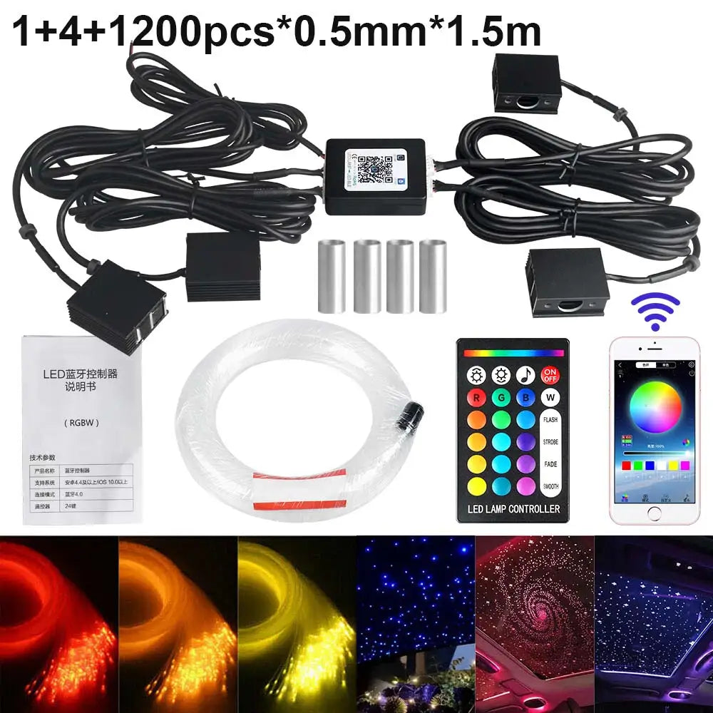 RGBW 1/2/4/6/8 split machine 2400x household car roof starry sky light kit roof fiber optic ceiling sayaragear