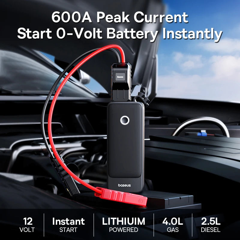 Baseus 600A Jump Starter 6000mAh Car Battery Charger for Auto Emergency Power Bank Booster Starting Device Car Jump Starter sayaragear