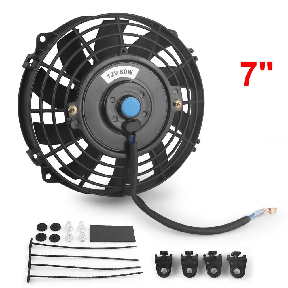 Universal 7/10/12/14 Inch 12V 80W 2100RPM Car Air Conditioning Electronic Radiator Cooling Fan Blade Electric Cool MountingKit sayaragear
