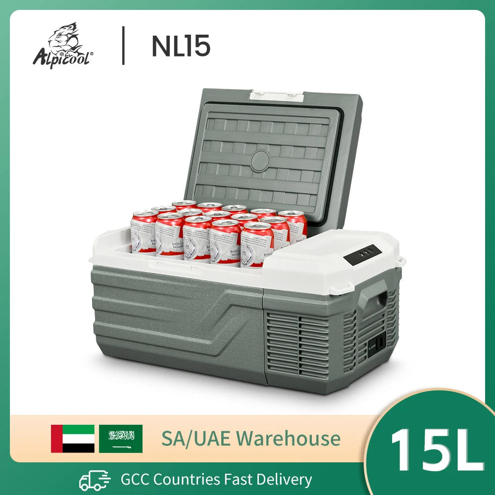 Alpicool NL15 15L Portable Car Refrigerator 12 Volt Mini Fridge Freezer 12/24V DC 100-240V AC Cooler Ice Box for Truck Camping sayaragear