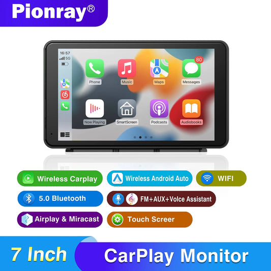 Pionray Portable CarPlay 7'' Smart Touchscreen with Car Stereo, Wireless Android Auto/Mirror Link/ AUX Connection/FM/GPS sayaragear